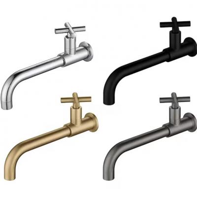 Cross Handle Matte Black Wall Mount Basin Faucet Single Hole Restroom Cold Water Tap for Hand Wash Concealed Single Cold faucet