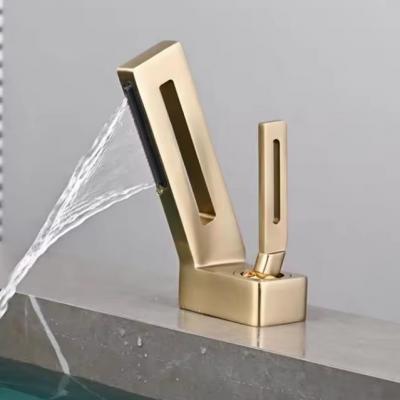 New Brush Gold Brass Wash Basin Tap Modern Luxury Bathroom Waterfall Basin Faucet Mixer