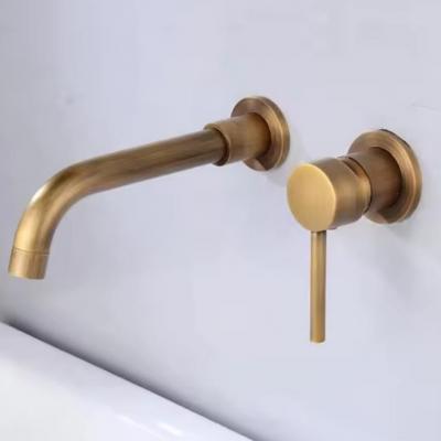 Hot Cold Water Single Handle Antique Rotating Brass 2 Holes Bathroom Wall Mount Concealed Basin Faucet