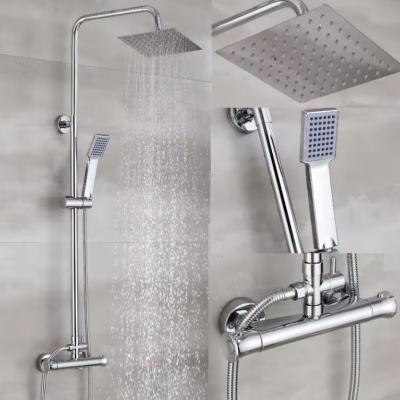 BRASS Luxury bathroom rain mixers set Two-function cylindrical handheld temperature controlled shower rain shower set