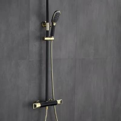 Wall Mounted Simple Shower System Black Gold Shower Set Rainfall Circle Top Sprayer With Sliding Handheld Sprayer