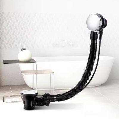 Hot Sale Black Bath Waste With Flexible Tube Wire Controlled Plastic Drainer With Overflow For Bathtub